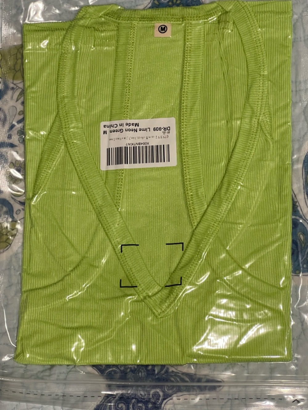 Neon Lime Ribbed V-Neck Tank Top